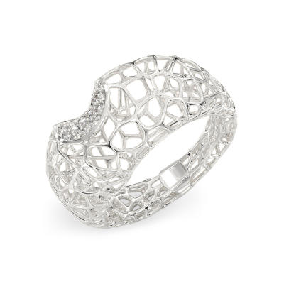Coral Fantasy Ring With Zircons From White Gold