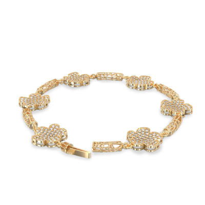 Exquisite Bracelet with Flowers from Yellow Gold