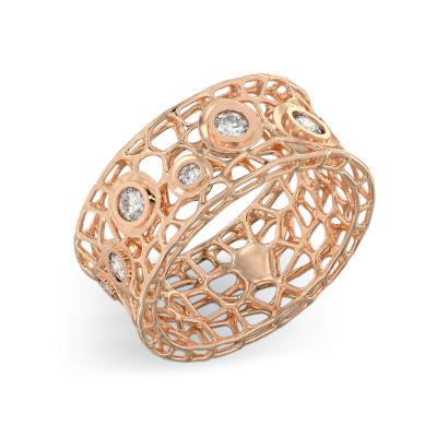Coral Bubbles Ring With Stones From Rose Gold