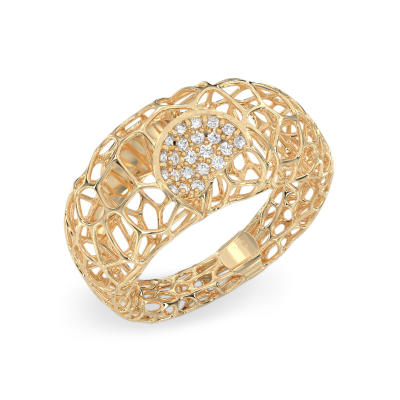 Coral Fantasy Ring From Yellow Gold