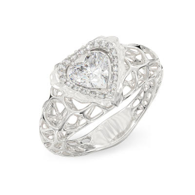 Coral Heart White Gold Ring