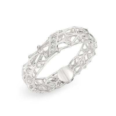 Coral Ring With Diagonal From White Gold