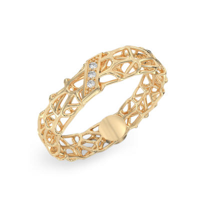 Coral Ring With Diagonal From Yellow Gold