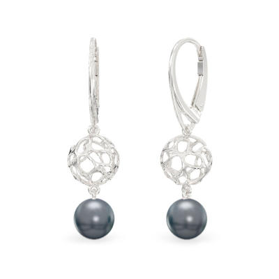 Coral Sphere With Pearl Earrings From White Gold