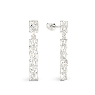 Coral Sticks With Stones Earrings From White Gold