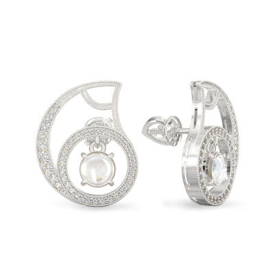Drop With Circle Earrings From White Gold