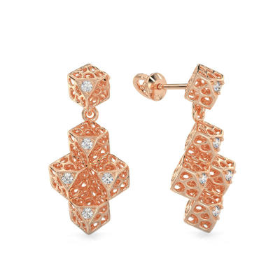 Elegant Cube Rose Gold Earrings