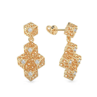 Elegant Cube Yellow Gold Earrings