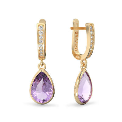 Elegant Yellow Gold Earrings with Amethyst