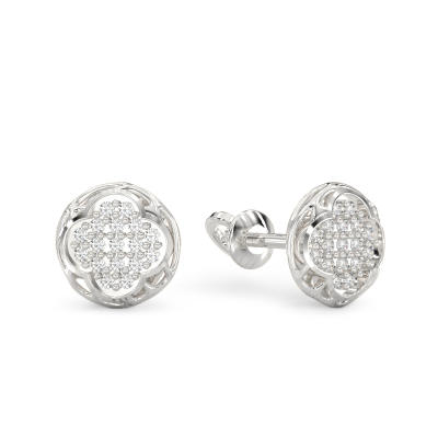 Four-Leaf Form White Gold Earrings