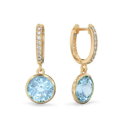 Yellow Gold Earrings with Round Blue Topaz