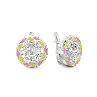 Yellow-Pink Buttons Earrings From Silver