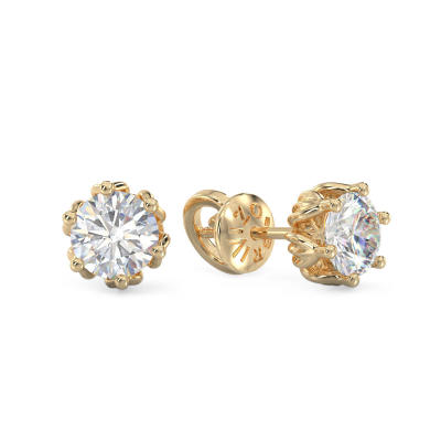 One Stone Yellow Gold Earrings