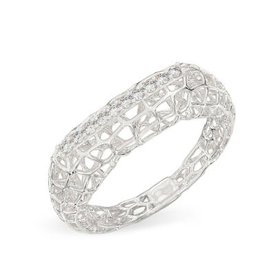 Openwork Ring With Stones From White Gold