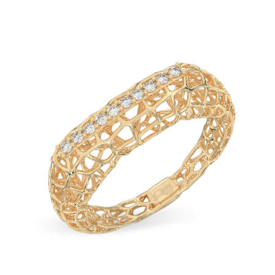 Openwork Ring With Stones From Yellow Gold