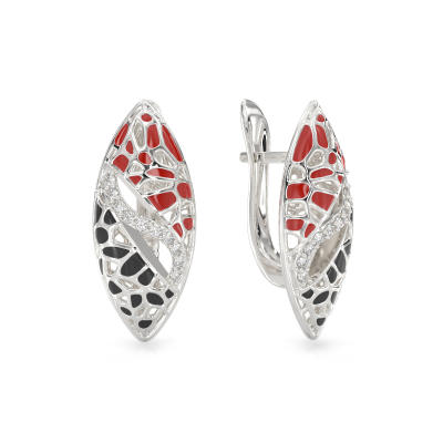Red Almond Silver Earrings