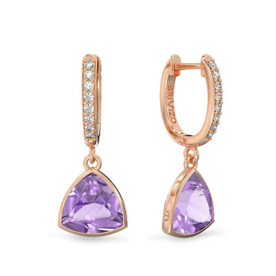 Rose Gold Earrings with Trillion Amethyst