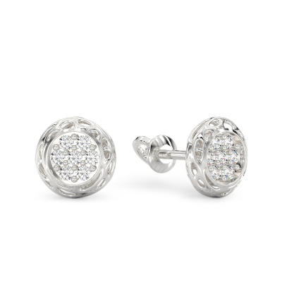 Round Form White Gold Earrings