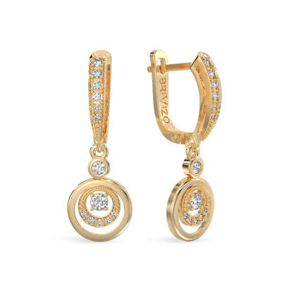 Round Yellow Gold Earring With Zircon