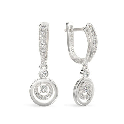 Round White Gold Earrings With Zircon