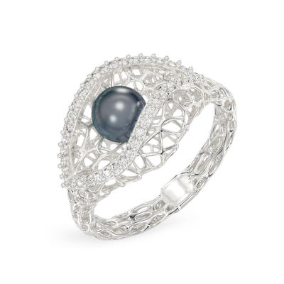Seashell With Pearl White Gold Ring