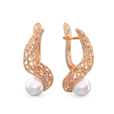 Snake with Pearl Rose Gold Earrings