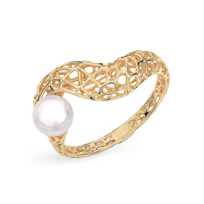 Snake with Pearl Yellow Gold Ring