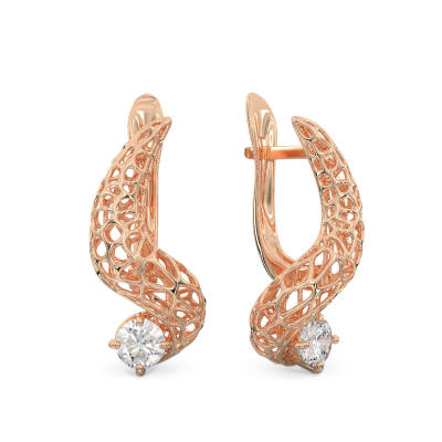 Snake with Stone Rose Gold Earrings