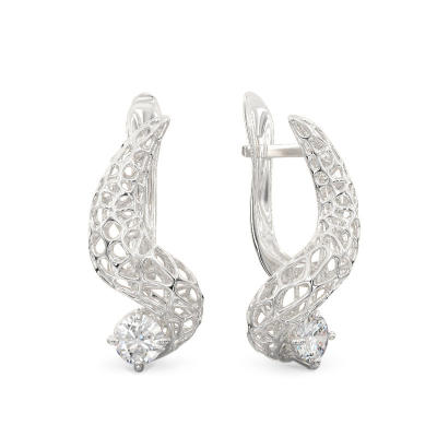 Snake with Stone White Gold Earrings