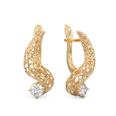 Snake with Stone Yellow Gold Earrings