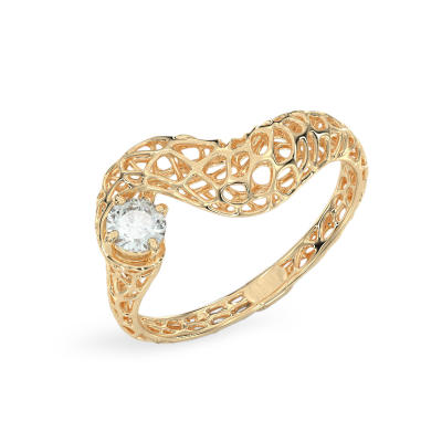 Snake with Stone Yellow Gold Ring