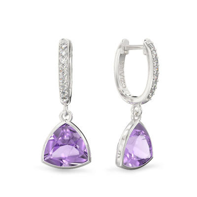White Gold Earrings With Trillion Amethyst
