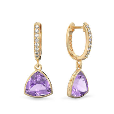 Yellow Gold Earrings with Trillion Amethyst