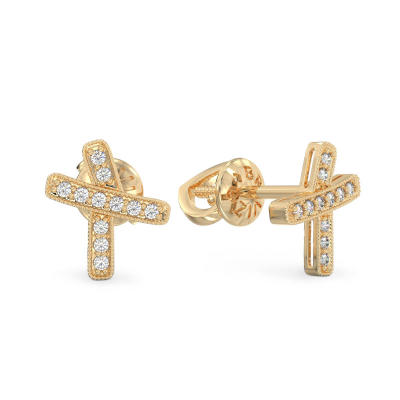 Yellow Gold Small Curved Cross Earrings