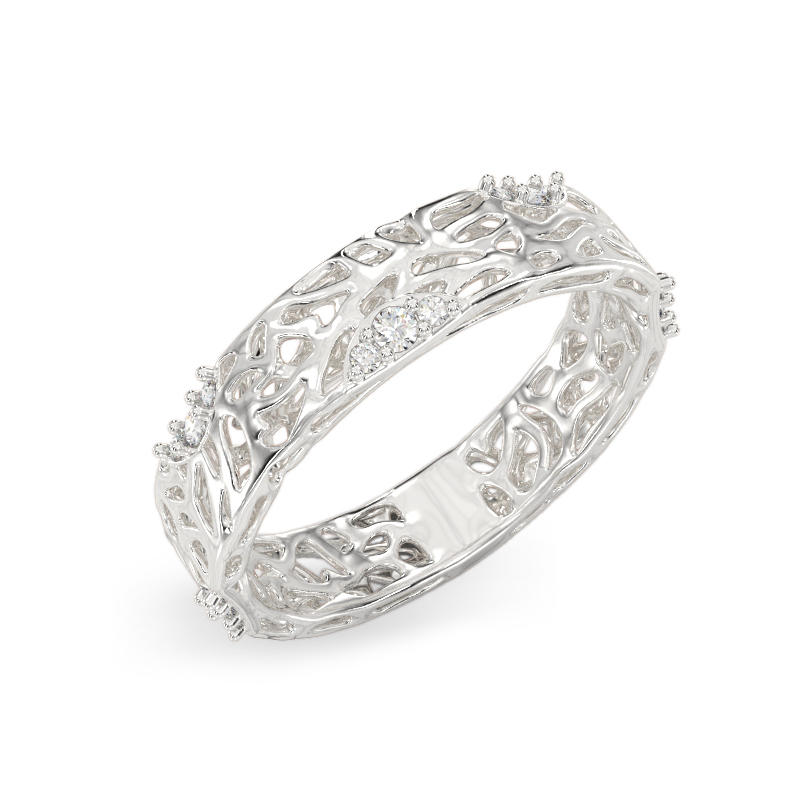 Charming Coral Ring From White Gold