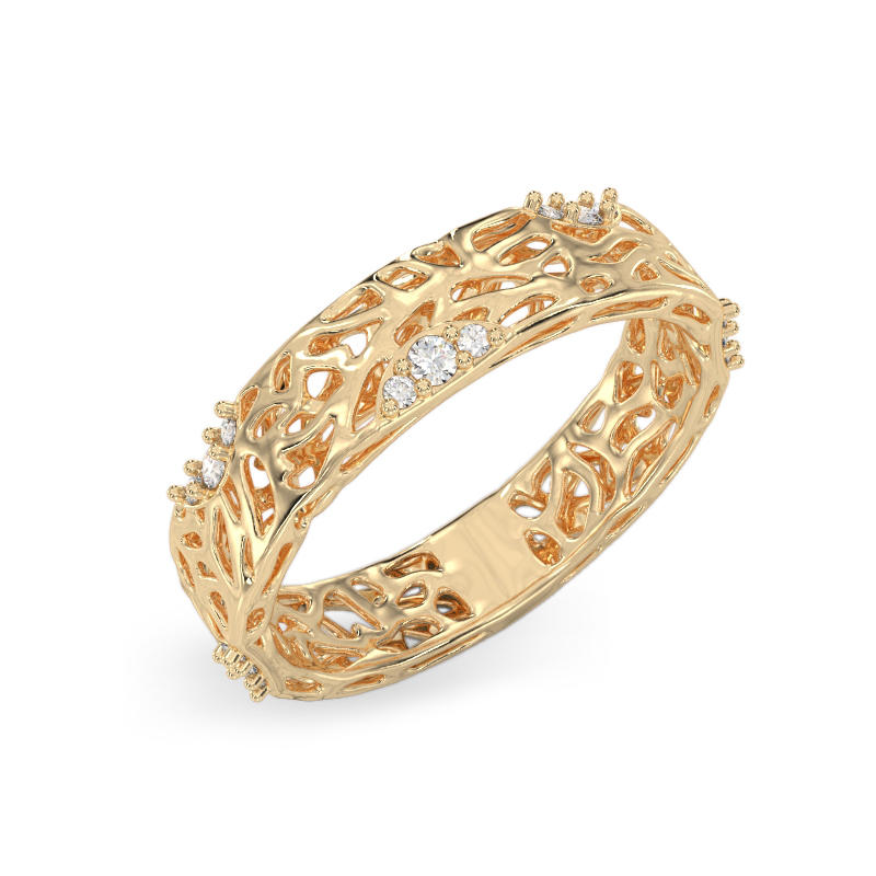 Charming Coral Ring From Yellow Gold