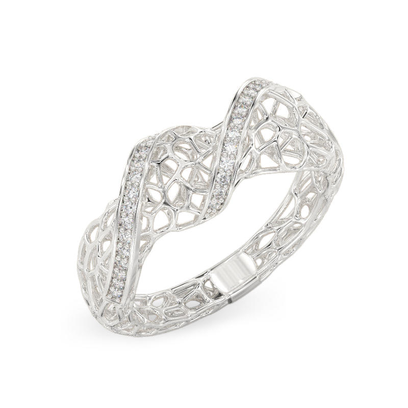 Coral 2 Waves Ring From White Gold