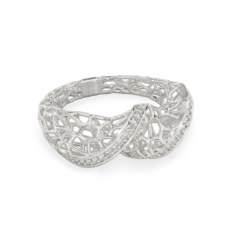 Coral 2 Waves Ring From White Gold2