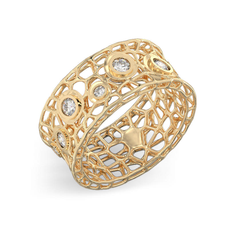 Coral Bubbles Ring With Stones From Yellow Gold