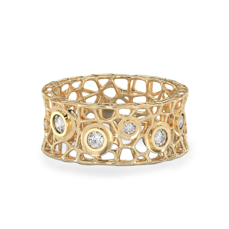 Coral Bubbles Ring With Stones From Yellow Gold2