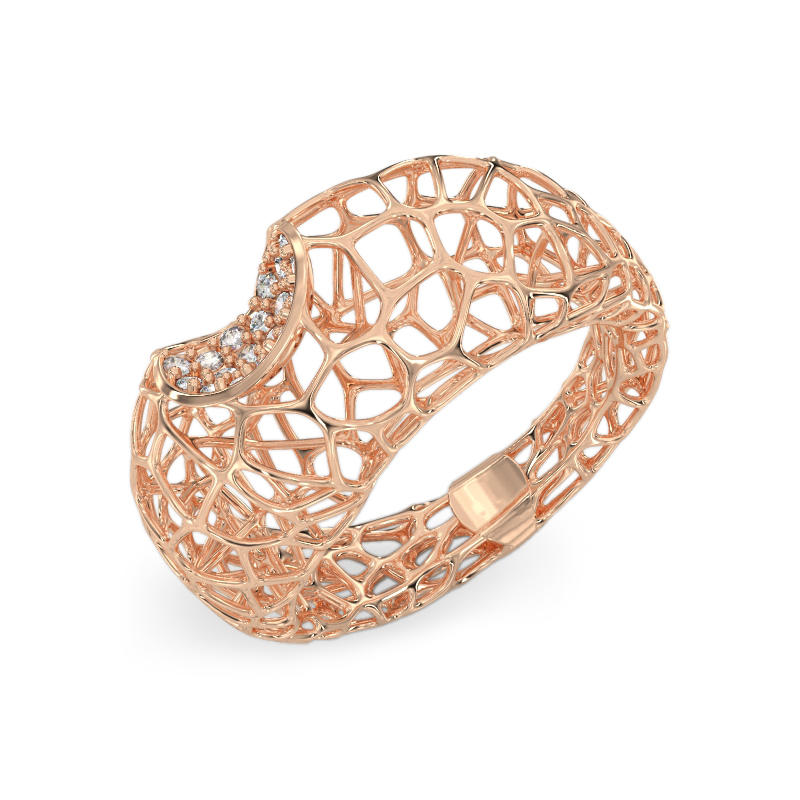 Coral Fantasy Ring With CZ From Rose Gold
