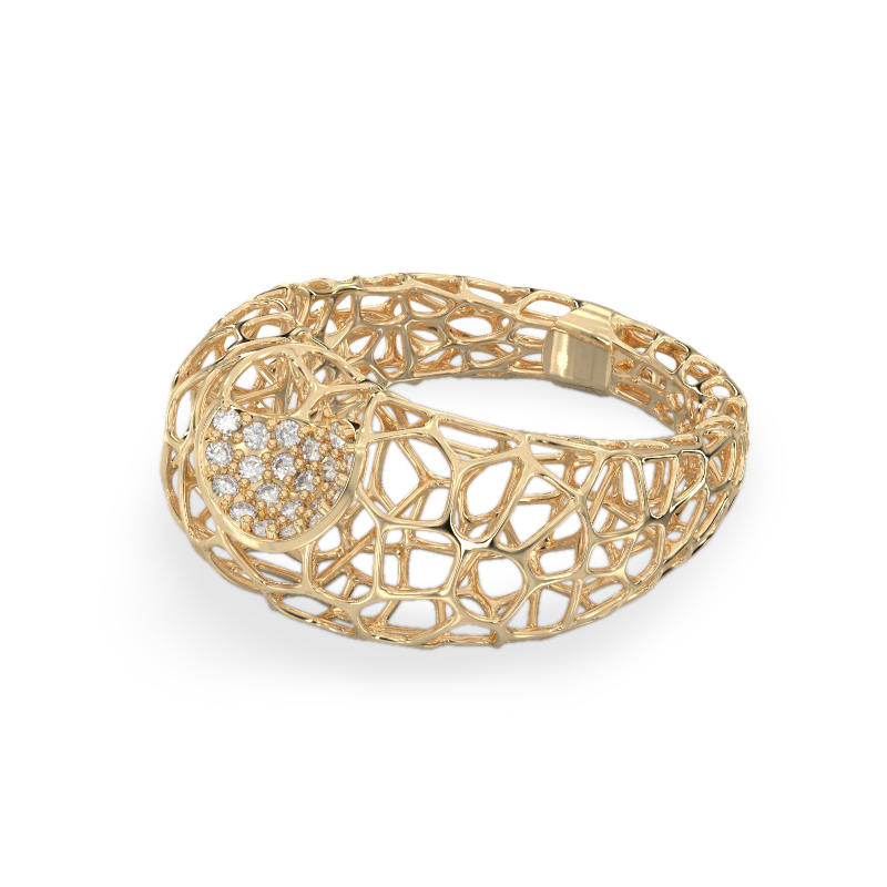 Coral Fantasy Ring With CZ From Yellow Gold25