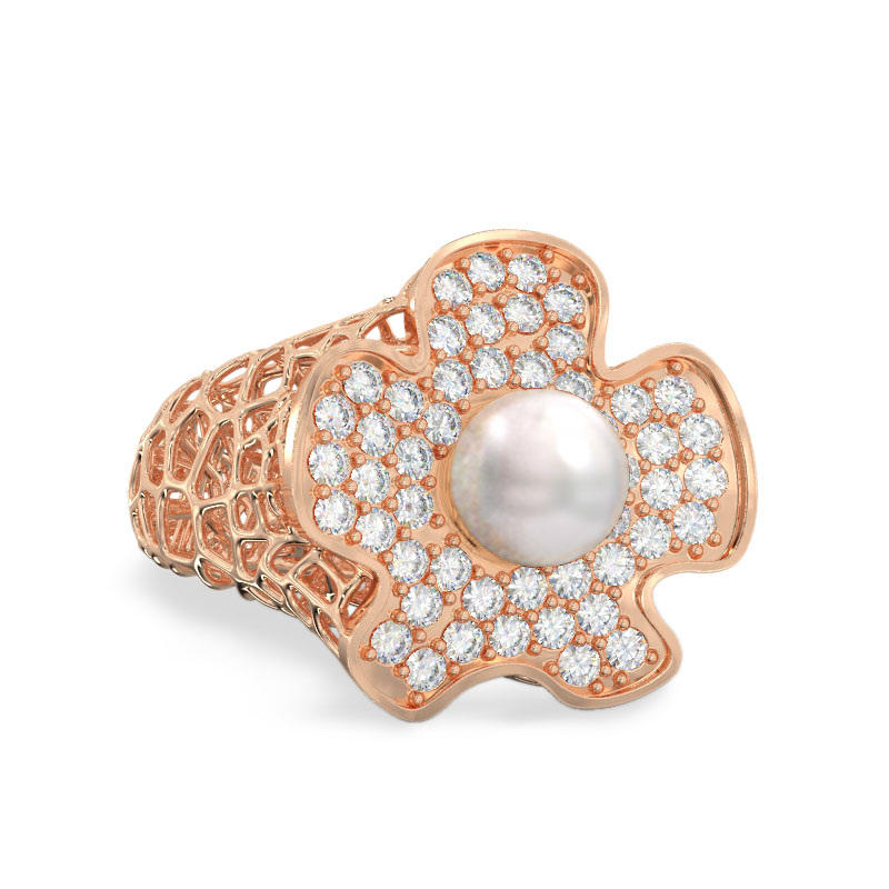 Coral Flower With Pearl Ring From Rose Gold2