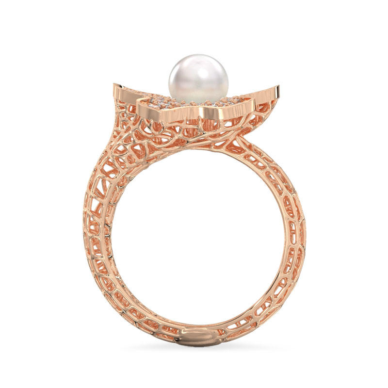 Coral Flower With Pearl Ring From Rose Gold3