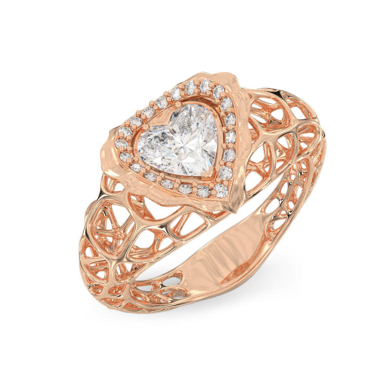 Coral Heart Rose Gold Ring