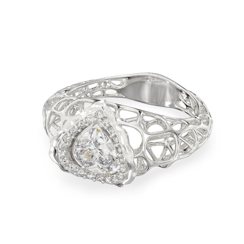 Coral Heart White Gold Ring2