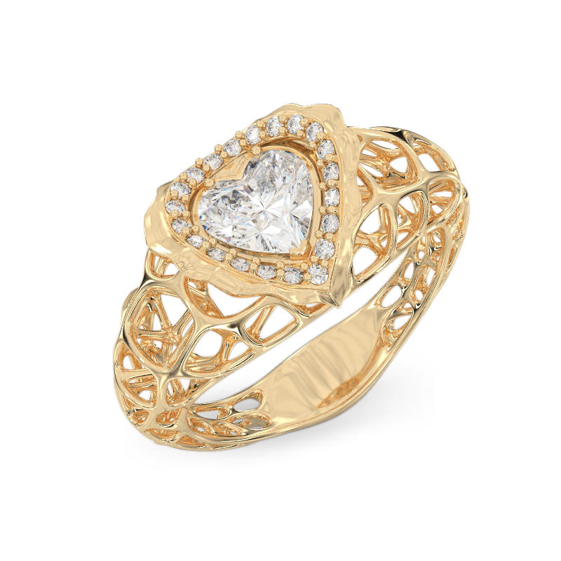 Coral Heart Yellow Gold Ring