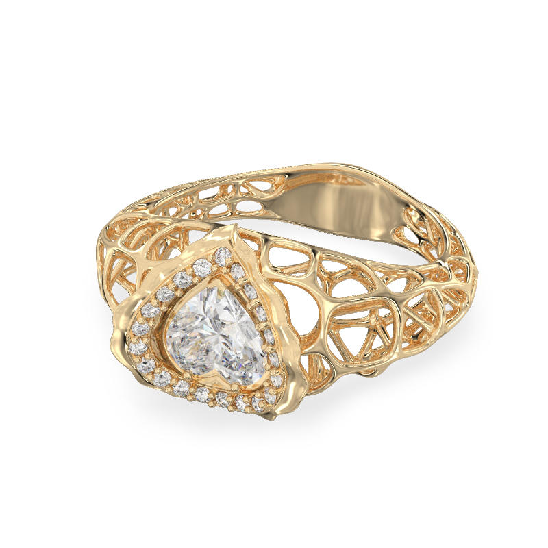Coral Heart Yellow Gold Ring2