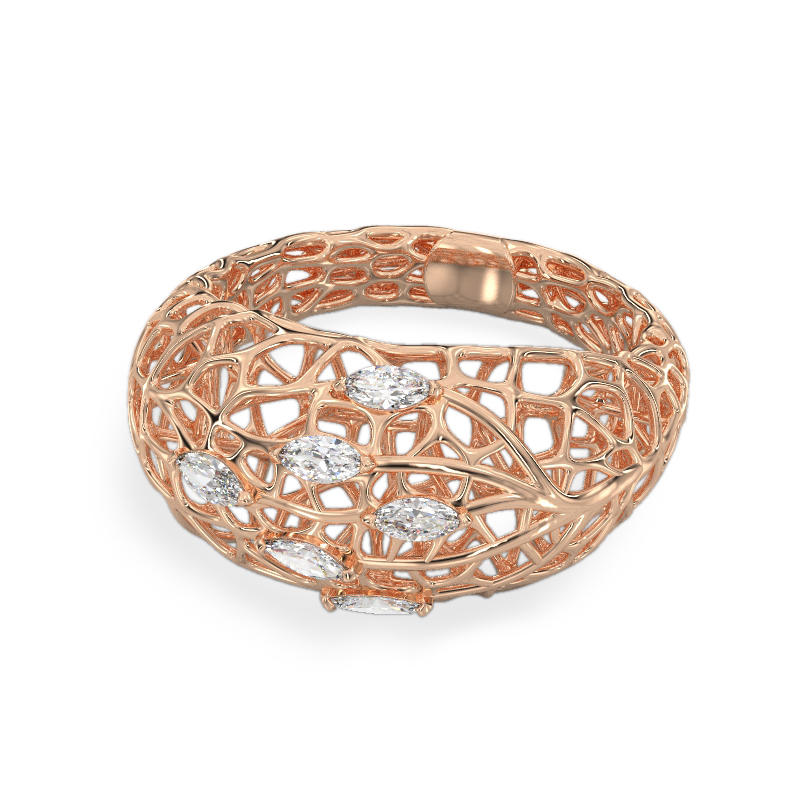 Coral Ring With Dew Drops From Rose Gold2