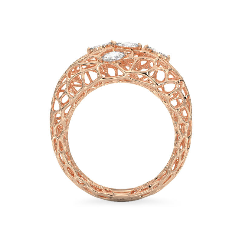 Coral Ring With Dew Drops From Rose Gold3